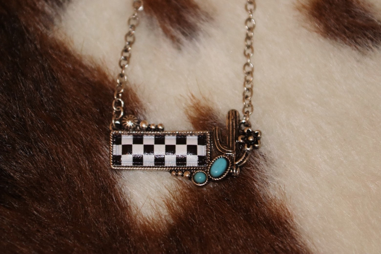 Checkerboard Cactus Pendant Necklace