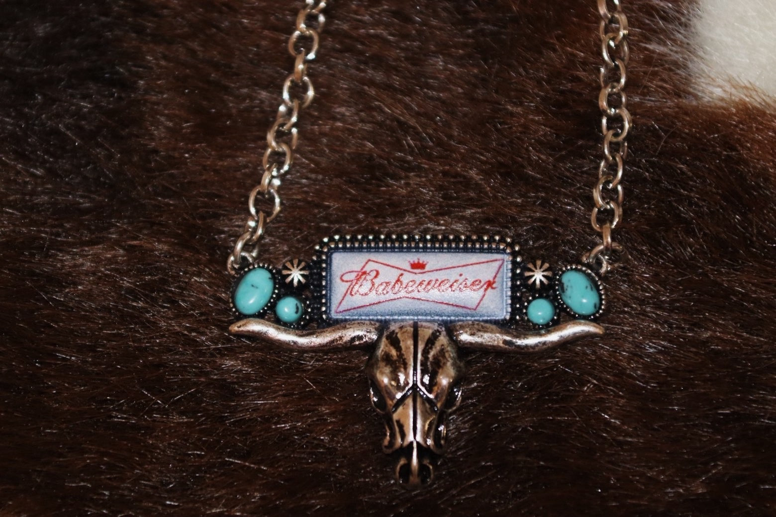 "Babeweiser" Longhorn Skull Charm Necklace