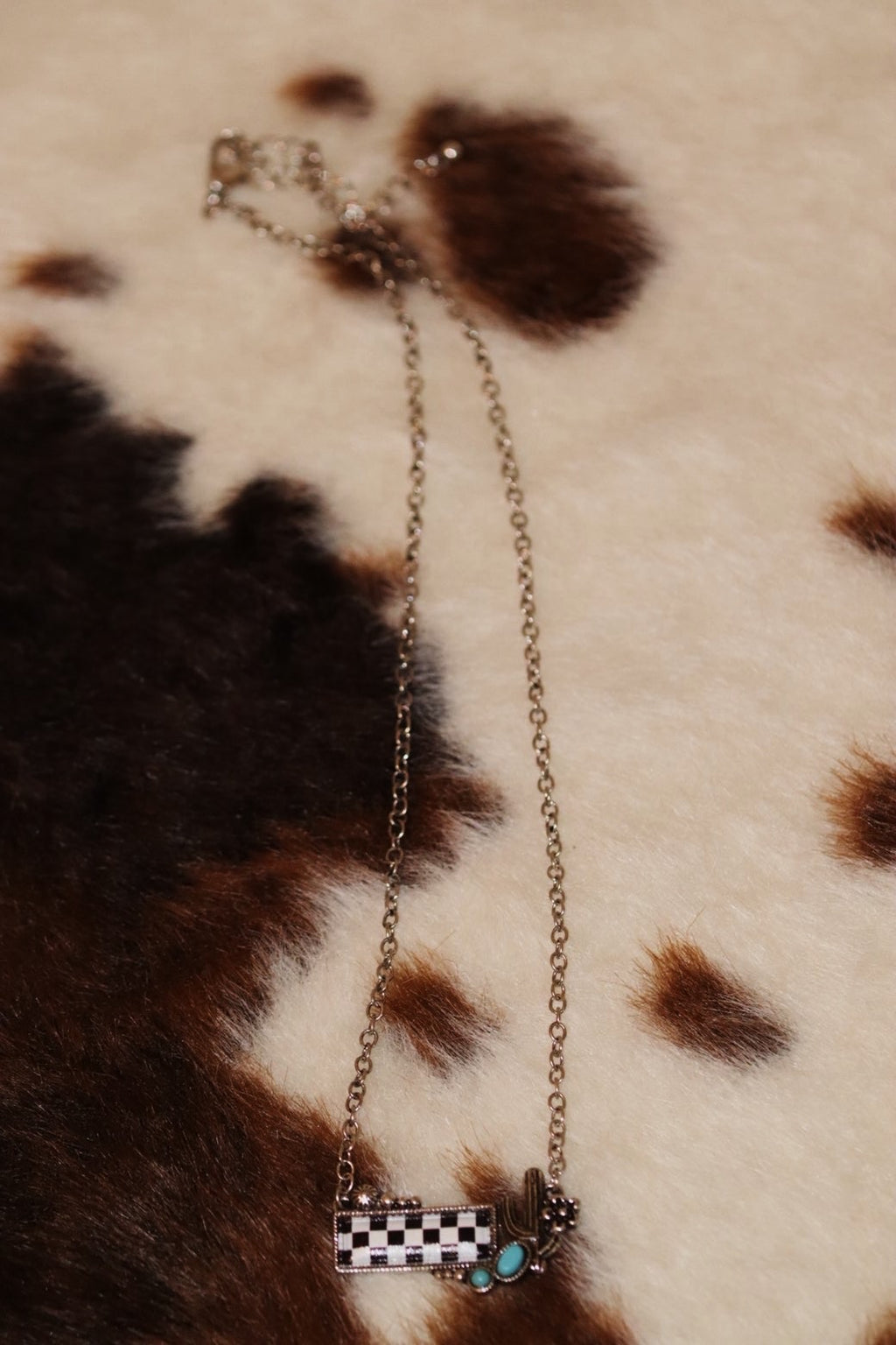 Checkerboard Cactus Pendant Necklace
