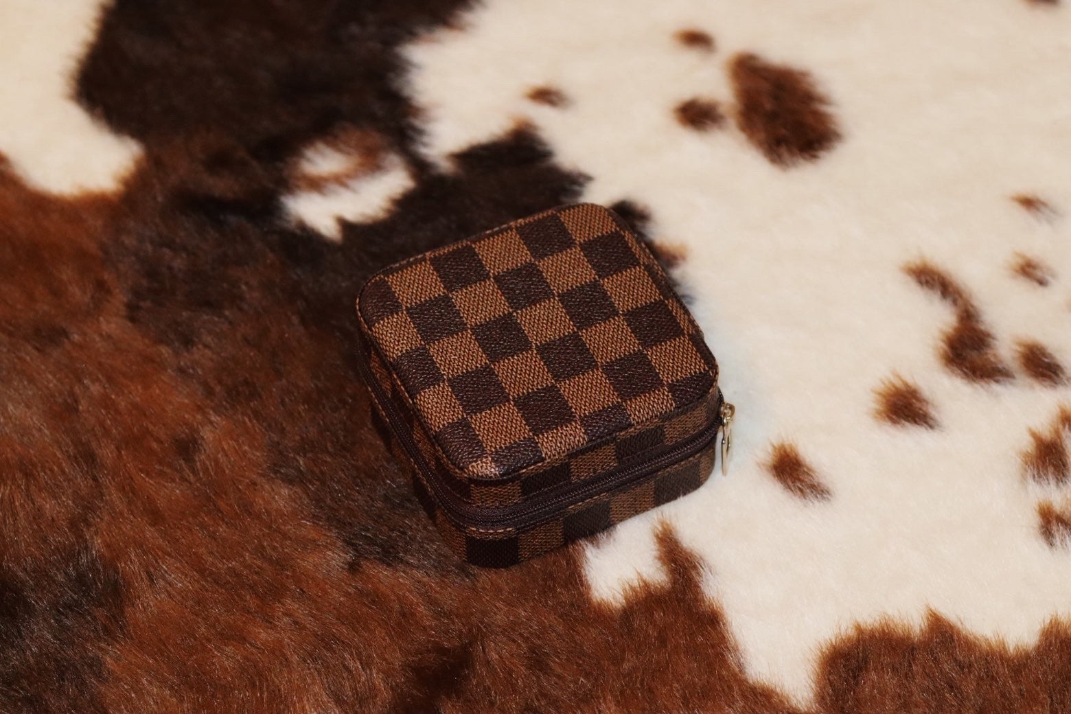 Checker Pattern PU Leather Jewelry Box