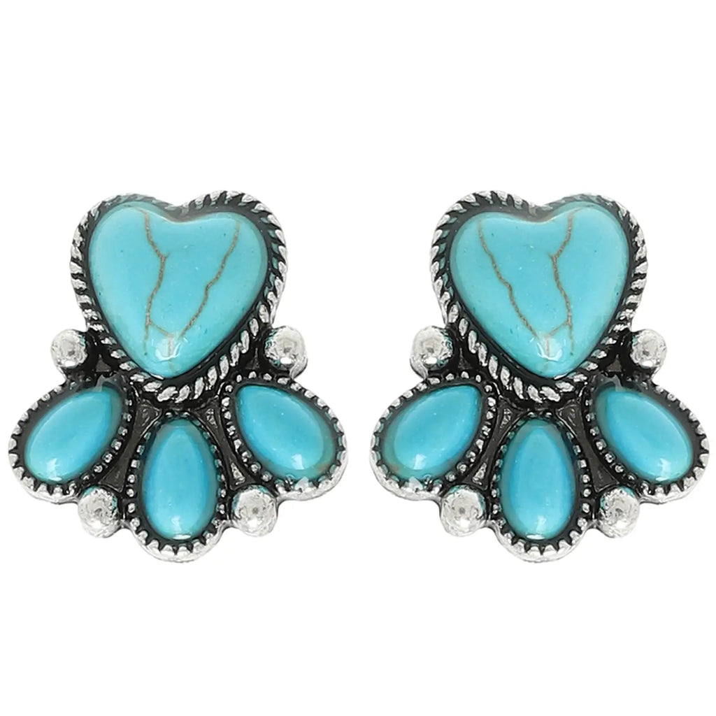 Western Semi Precious Stone Heart Earrings