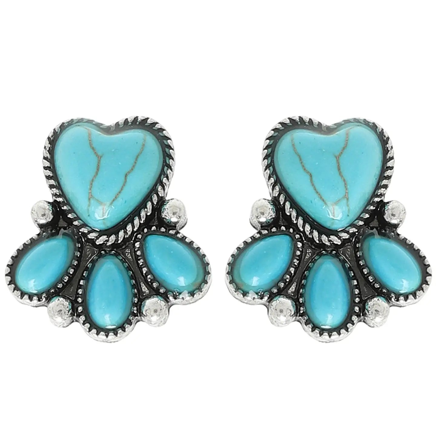 Western Semi Precious Stone Heart Earrings