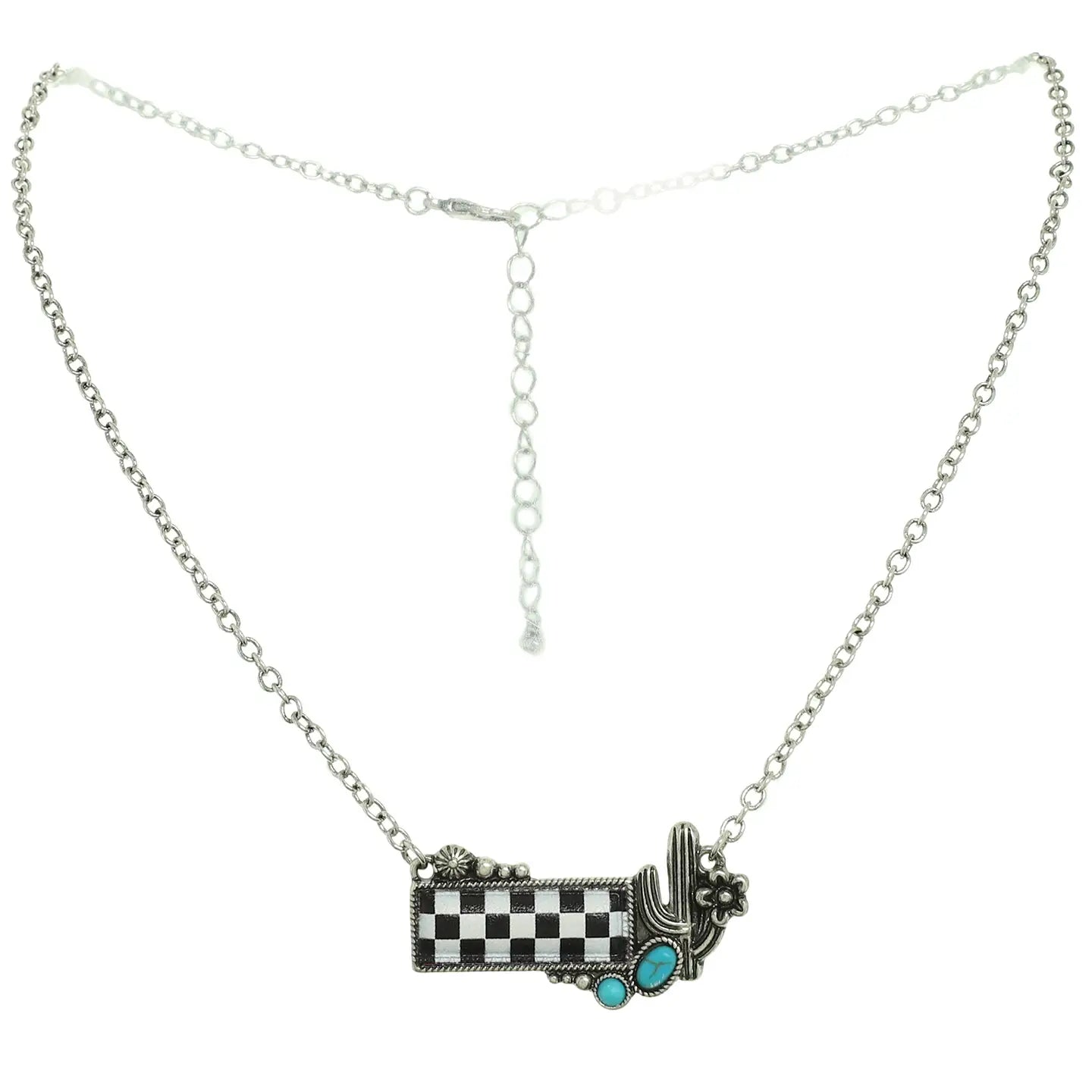 Checkerboard Cactus Pendant Necklace