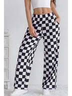 La Society Checkered Print High Waist Wide Leg Pants Bottoms