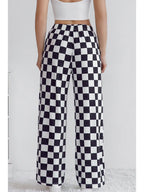 La Society Checkered Print High Waist Wide Leg Pants Bottoms
