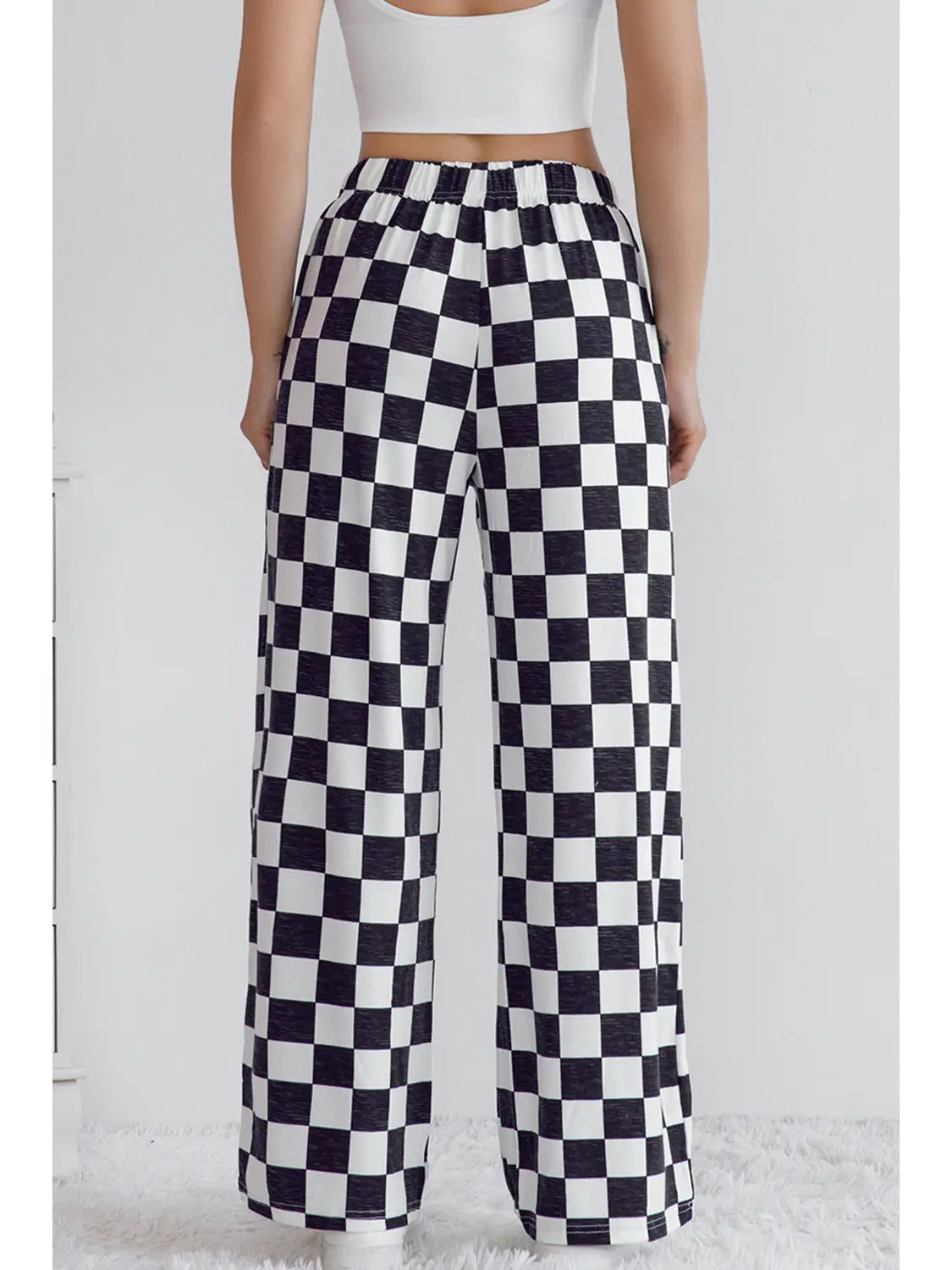 La Society Checkered Print High Waist Wide Leg Pants Bottoms