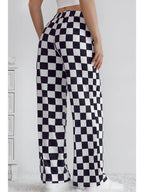 La Society Checkered Print High Waist Wide Leg Pants Bottoms