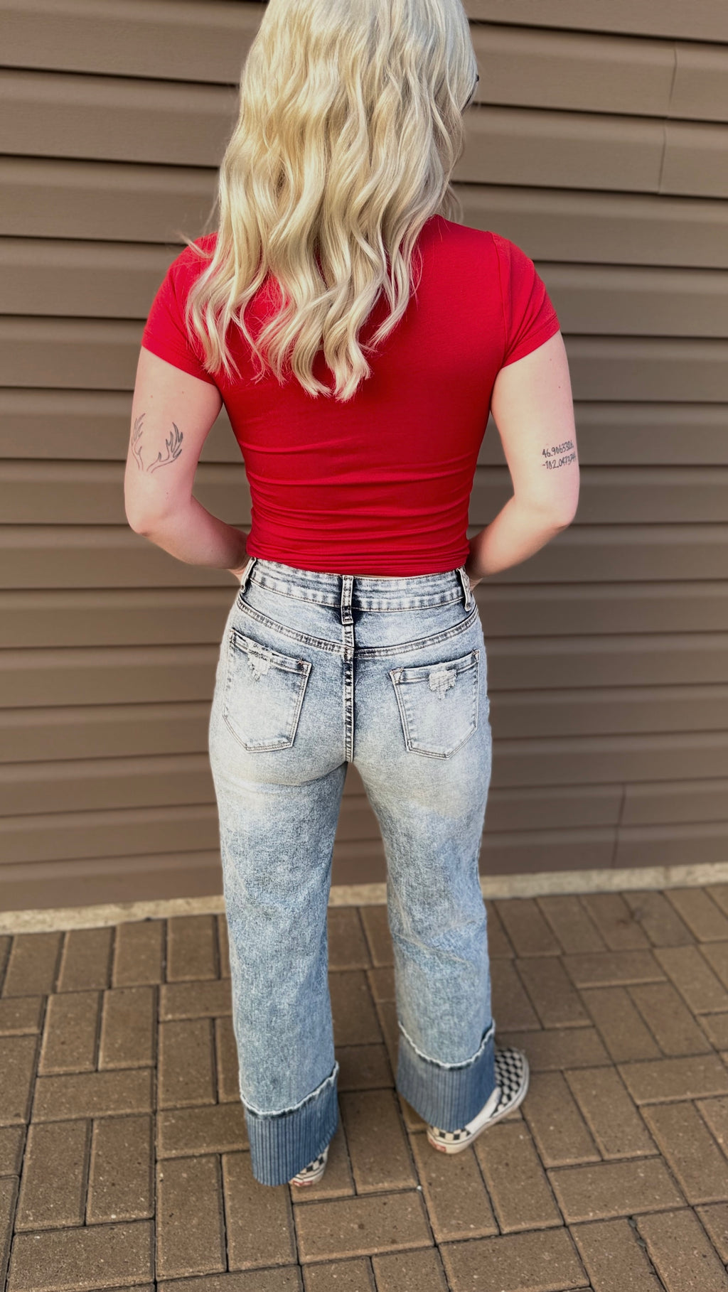 Western Striped High Waist Cuffed Straight Loose Jeans